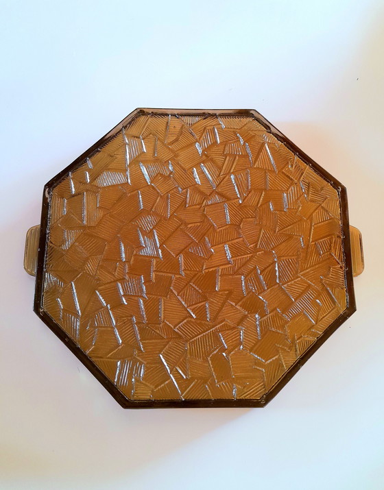 Image 1 of Bandeja de cristal ahumado Art Déco