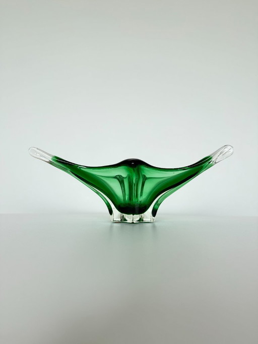Cuenco escultural de cristal verde estilo Murano