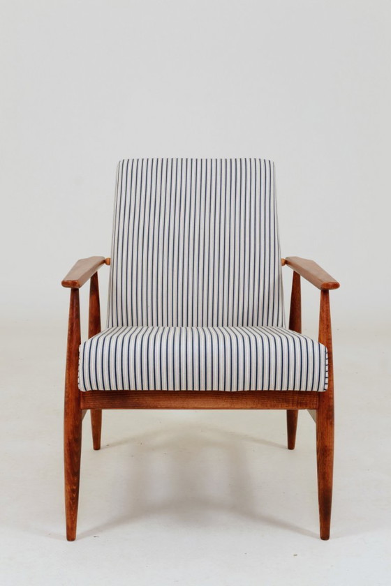 Image 1 of Lounge Chair with footstool Vintage Stripe Fabric Mid Century Design, 1960