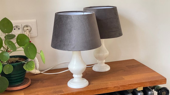 Image 1 of Pair of Vintage Alabaster Lamps