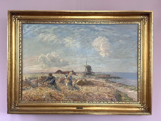 Image 1 of Large signed Danish landscape ca. 1910 – Børge Nyrop – oil on canvas – original gilded frame