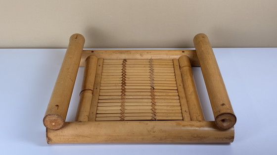 Grand plateau de service vintage en bambou fait main avec poignées et plateau tressé – Accessoires de table (photo 4 of 10)