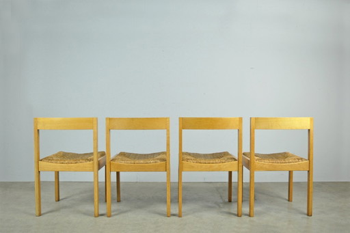 Vintage oak dining chairs with wicker seats, DUTCH DESIGN by Gerard Geytenbeek, 1960s