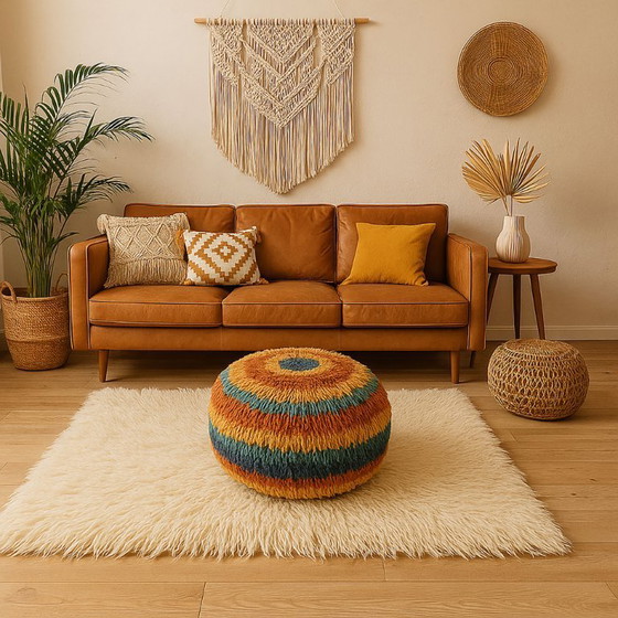 Image 1 of Minimalist Vintage Turkish Tulu Rug – Soft Cream High-Pile Wool Shaggy Carpet 238 x 144 cm