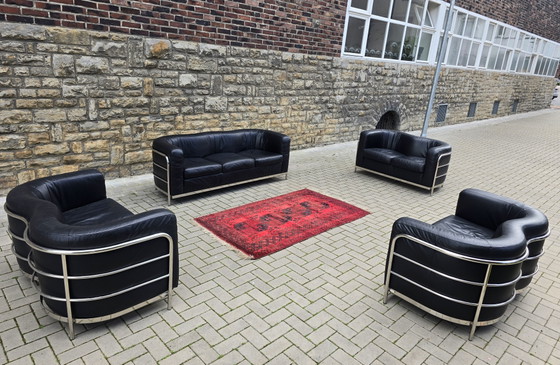 Image 1 of Zanotta Onda Set Zitgroep Bank Fauteuils Lederen Suite Jaren 70 80 Vintage