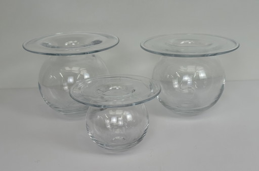 3 x Nanny Still Saturn Glasvasen Set Stil von Riihimäen Lasi