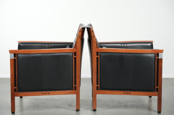 Image 1 of Black leather set of 2 Art Deco Schuitema design armchairs in good condition