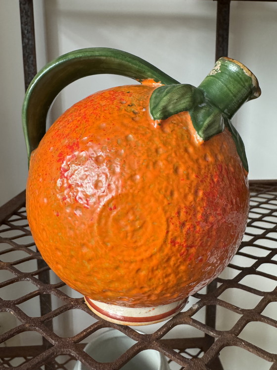 Image 1 of Vintage Pottery Orange Shaped Jug