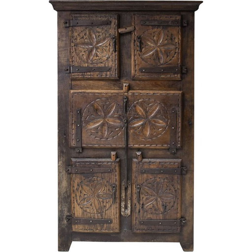 Vintage Schrank "Volkskunstwerk" in Massivholz, Frankreich 1800