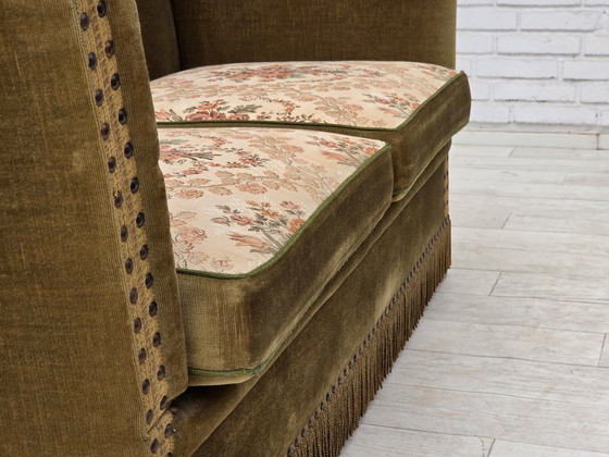 Image 1 of 1970s Danish 2-Seater "Spanish" Drop Arm Sofa, Furniture Velour