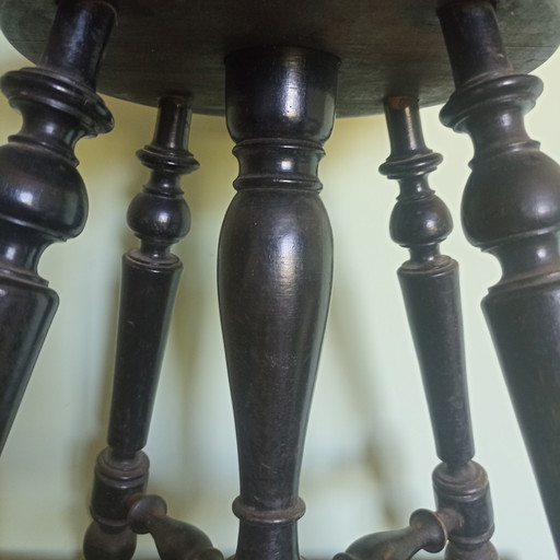 Authentieke 19e-Eeuwse Pianokruk – 100% Origineel Houtwerk & Gouden Fluweel – krukjes, Velvet, Wood (photo 2 of 11)
