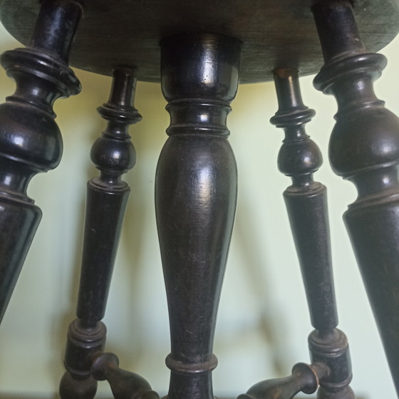 Authentieke 19e-Eeuwse Pianokruk – 100% Origineel Houtwerk & Gouden Fluweel – Krukjes, Velvet, Wood (photo 2 of 11)