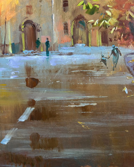 Image 1 of Original Oil Painting Autumn City Landscape Autumn in the heart of the city
