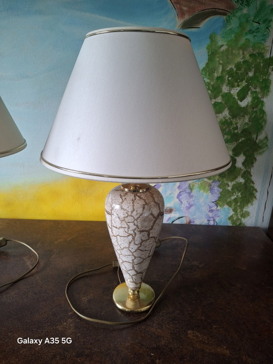 Image 1 of 2 Keramik-Tischlampen Paar der Marke Arnold Licht Keramikfuß und Craquelé-Glasur ca 70er Jahre 