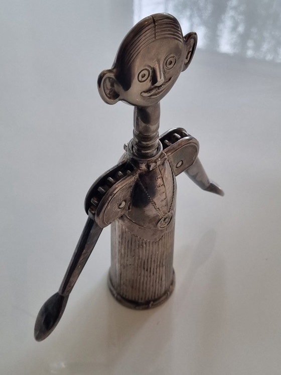 Sacacorchos de diseño "Pierre el Sommelier", Aldo Colombo, Italia, 1984. – Accesorios de cocina, Metal (photo 6 of 9)