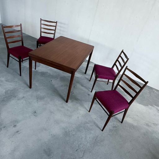 Set uitschuif tafel en 4 stoelen Pastoe teakhout