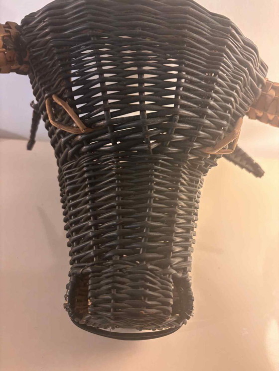 Image 1 of Vintage Wicker Bull’s Head Sculpture Wall art Wicker Collector 1950s France Picasso collection black toro