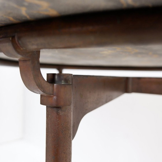Image 1 of Portoro" pedestal table / Side table in metal with marble top