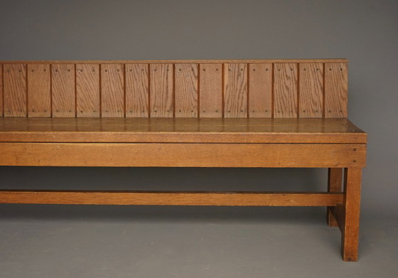 Image 1 of Traditionalistische Hollandse eikenhouten bank in de stijl van de Delftse School, jaren twintig