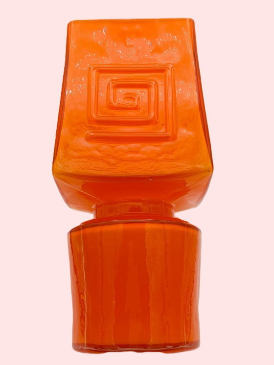 Image 1 of Retro Fans - Vaas - Jaren 60 - Fel Oranje -Fåglavik Glasbruk -Zweden