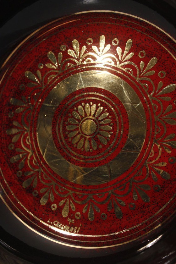 Image 1 of Grande piatto decorativo in ceramica con finiture dorate di Libero Cellarosi, Italia, anni '70