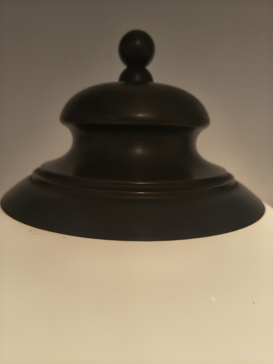 Image 1 of Vintage mushroom tafellamp – opaalglas koepel – messing voet – 55 cm
