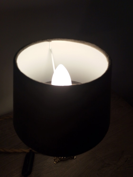 Image 1 of Kleine lamp van brons en onyx in uitstekende staat, opnieuw bedraad met gevlochten linnen kabel.