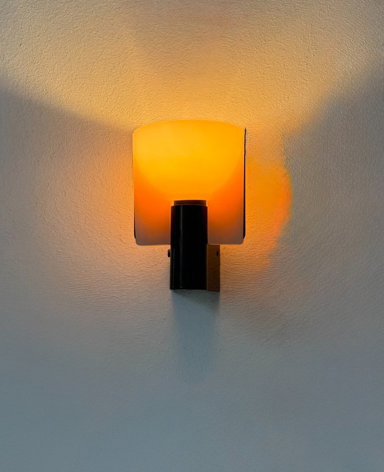 Image 1 of Applique vintage, metallo cromato e vetro sabbiato stampato e pressato, Italia, 1980