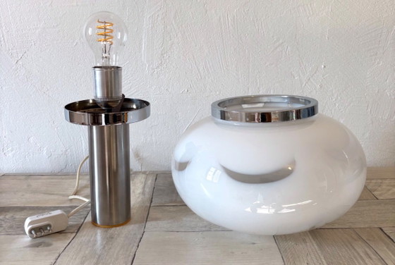 Vintage Space Age Lamp - Murano - Design - Mushroom, Table lamps, Glass, Metal, White, Modern (photo 8 of 8)