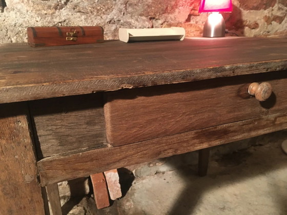 Eiken/populier bijzettafel met lade – Vintage (photo 8 of 14)