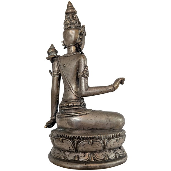 Ancienne Statue en Bronze Javanaise – Padmapani Avalokiteshvara – Porteur de Lotus – 20 cm – Sculptures (photo 4 of 10)