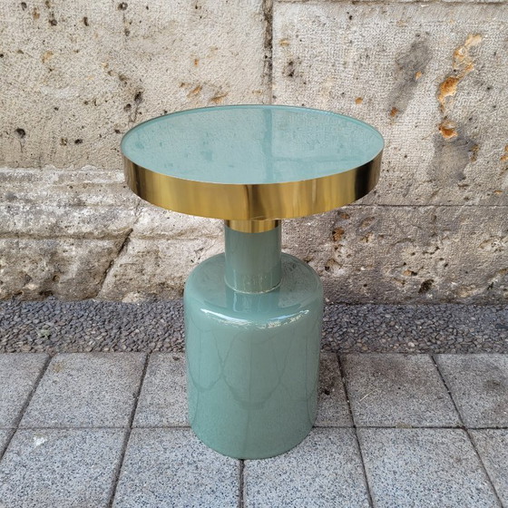 Image 1 of Tavolino laterale in giada lucida, alluminio e smalto, anni &#39;90 - Francia