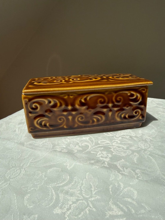 Ditmar Urbach Ceramic Vase & Box Czechoslovakia Set - Free Matching Ashtray (photo 9 of 11)
