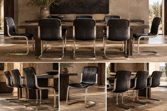 6 Sedie da pranzo, pelle nera e metallo, Restoration Hardware, Nero, Modern (foto 4 di 8)