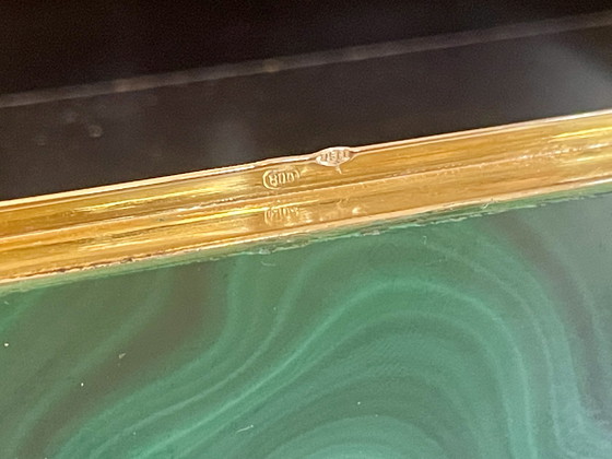 Image 1 of Malachit Schatulle mit vergoldetem Echtsilber Scharnier Juweliersarbeit aus Italien 