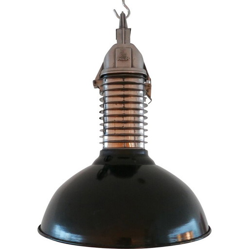 Coppia di lampade a sospensione vintage in alluminio pressofuso industriale per Philips, Paesi Bassi, 1950