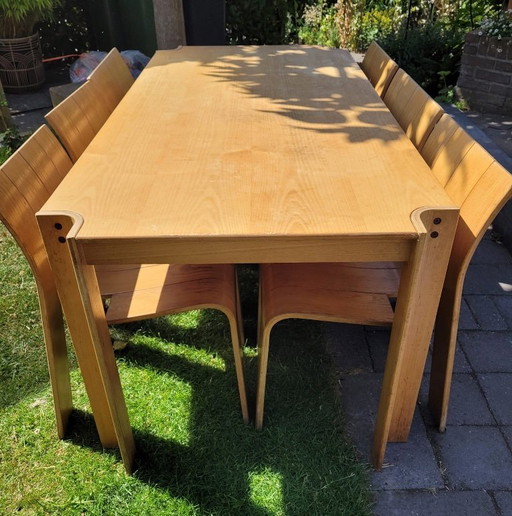 6 Gijs Bakker strip chairs and table