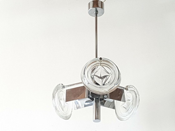 Image 1 of Vintage 1970s Ceiling Light, Glass & Chrome, 70s Space Age