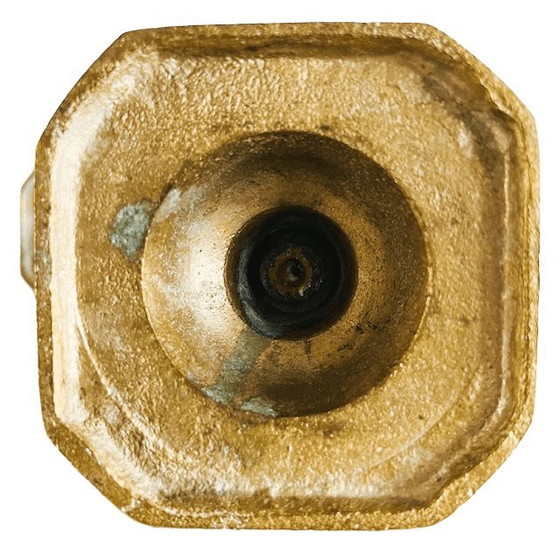 Image 1 of Set of antique English brass pusher candlesticks from the 1890s