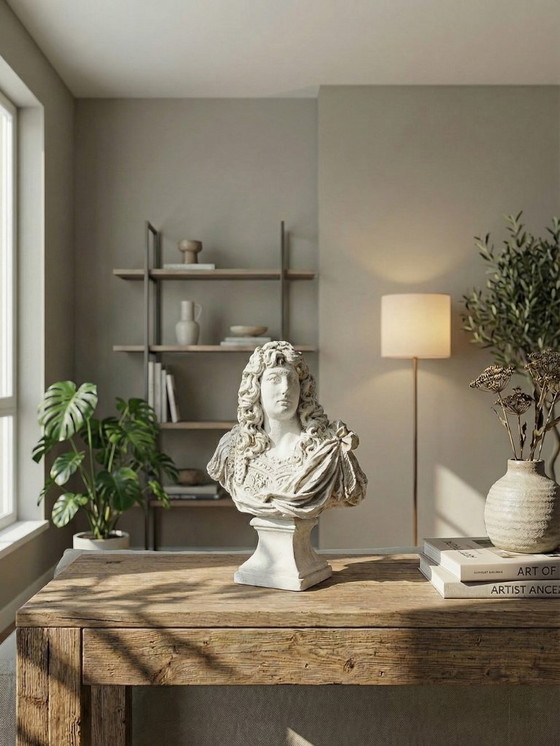 Image 1 of Small antique/vintage Louis XIV bust after Gole & Le Brun, white plaster