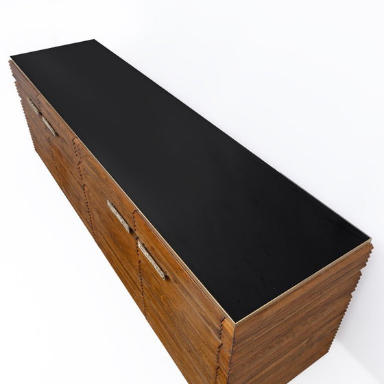 Image 1 of Credenza italiana moderna di metà secolo in ottone e teak, anni '70