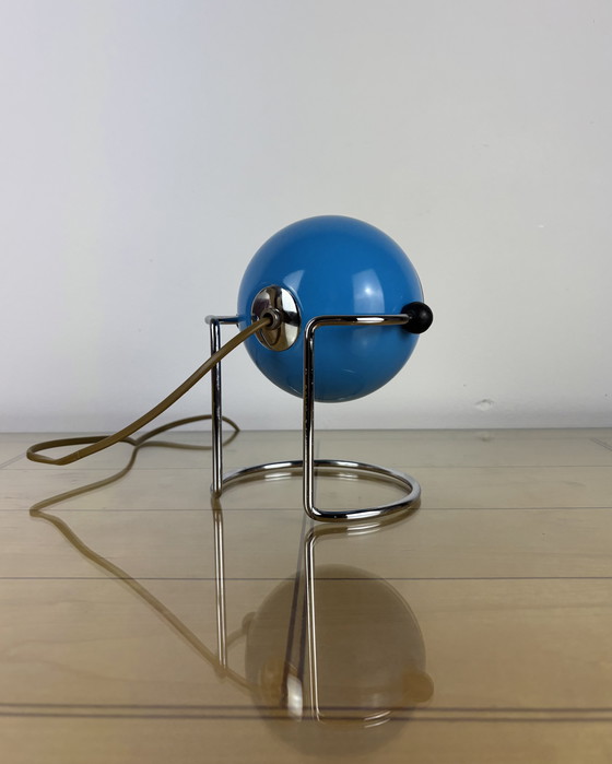 Image 1 of Table Lamp, Targetti Sankey Metal, Eyeball, 70s, Italy, Space Age, Sputnik design, 1970s, Blue Vintage Lamp with Chrome Stand