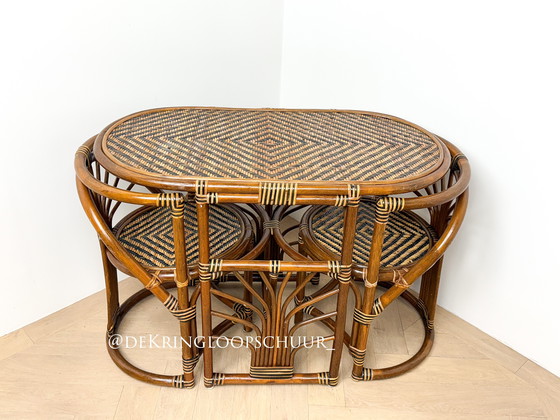 Image 1 of Vintage rotan bistroset, tafel met twee stoelen