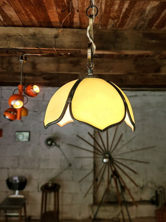 Image 1 of Lampada a sospensione floreale blu/verde in pâte de verre art nouveau