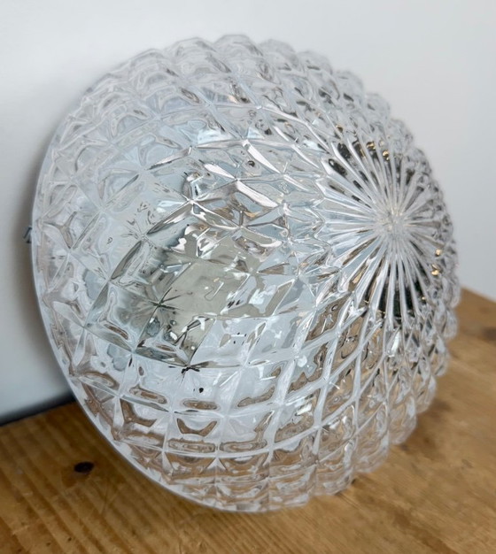 Lampada da parete o plafoniera in vetro vintage, anni '70, Plafoniere, Metallo, Trasparente (foto 7 di 14)