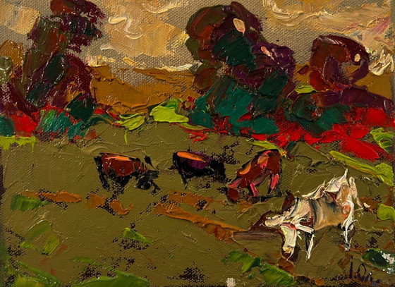 Original Oil Painting Fall Nature Landscape Autumn Evening – Paintings & Drawings, Canvas (photo 3 of 8)