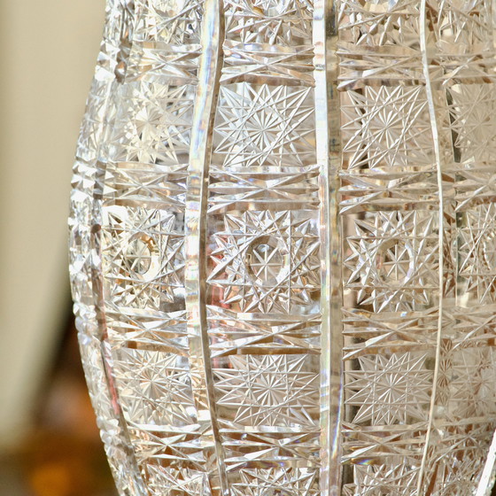 Image 1 of Large Antique Bohemian Crystal Vase Hand-Cut Queen's Lace