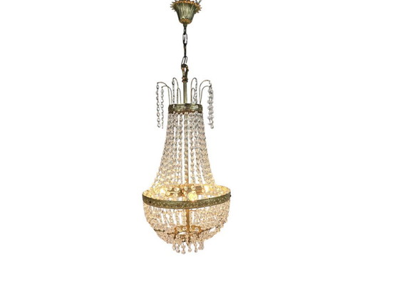 Image 1 of Lámpara de araña - Estilo Imperio - cristal - latón - siglo XX