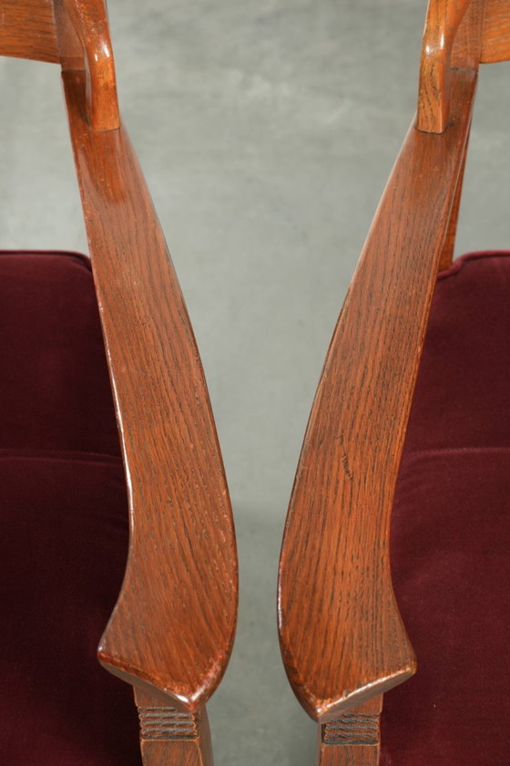 Image 1 of 2 chaises de salle à manger Schuitema de style Art Nouveau/Jugendstil avec revêtement en tissu rouge