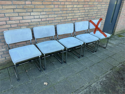 4 sedie in tessuto a coste con struttura tubolare cromata